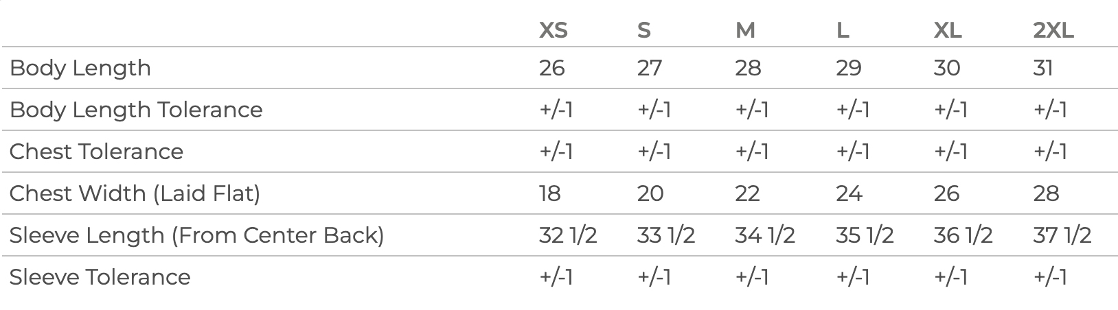 Size chart